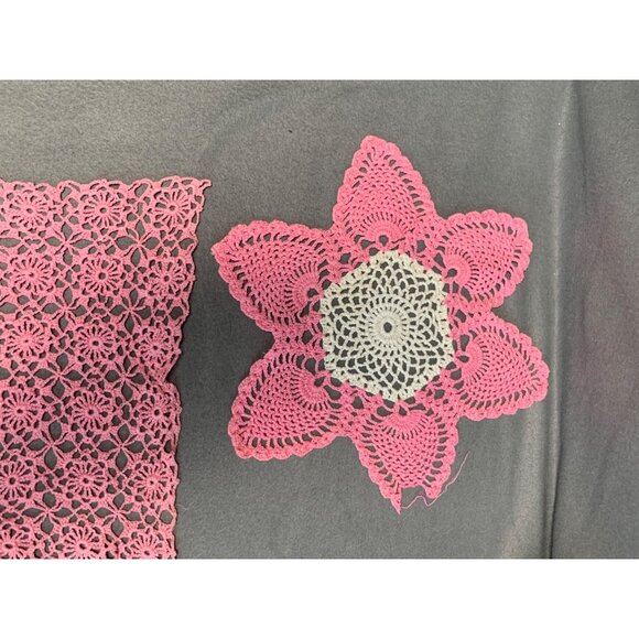 Handmade Pink Crocheted Doilies 8" Square & 10" Flower Design Home Decor & Table - Picture 3 of 8